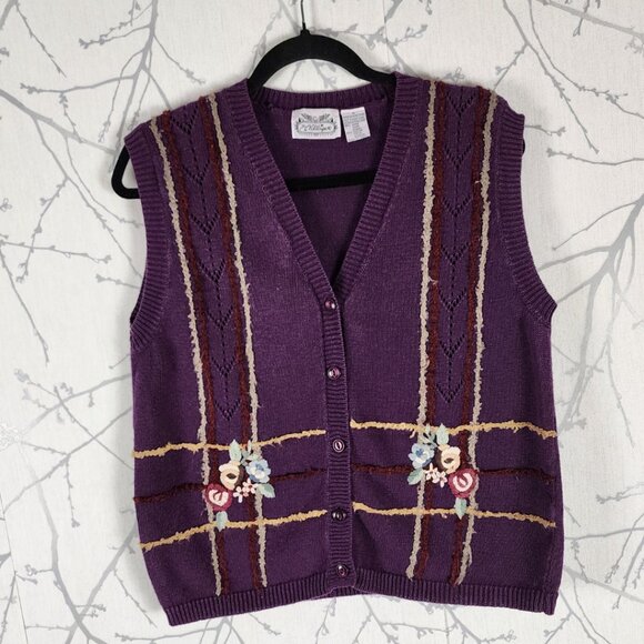 The Villager VTG Ramie Cotton Blend Floral Embroidered Sweater Vest - Picture 5 of 6